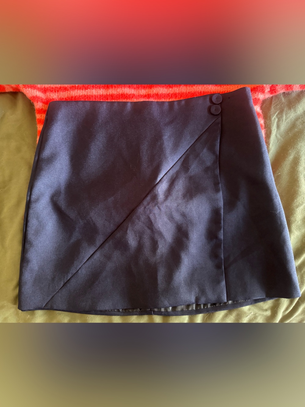 Navy wrap-front miniskirt